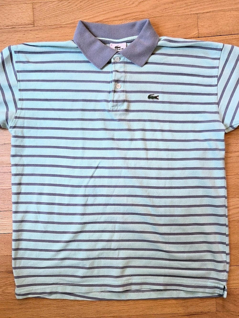 Lacoste Men's XL (Size 7) Striped Petit Piqué Polo Shirt Mint Green Gray